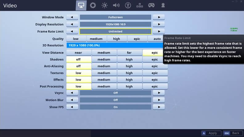 best Fortnite FPS settings