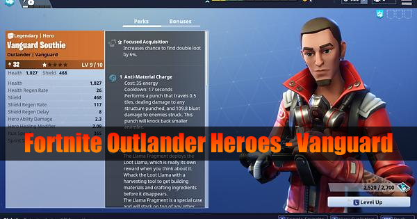 fortnite outlander heroes guide vanguard abilities perks - fortnite southie