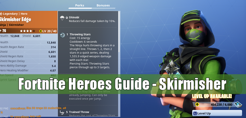 fortnite ninja heroes guide to skirmisher skin abilities - how to level up fortnite skins